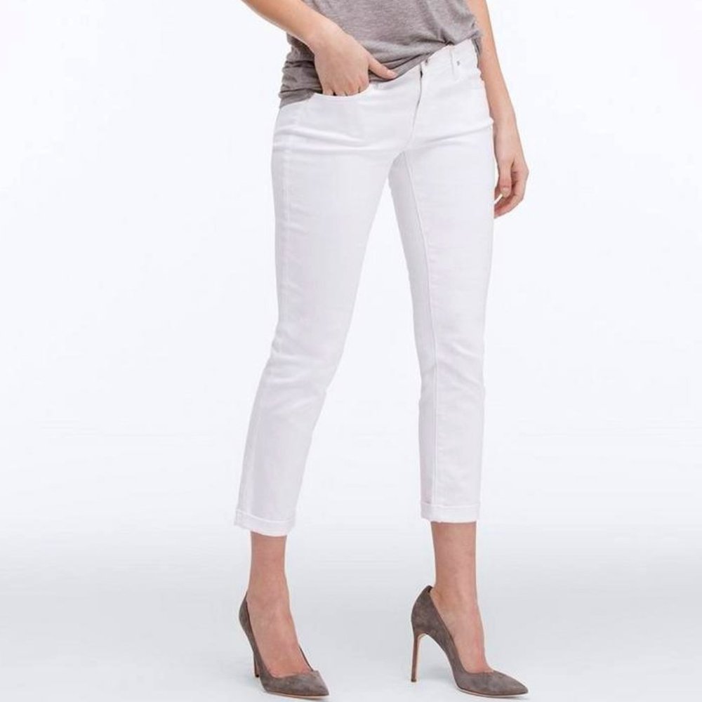 Ag Adriano Goldschmied The Stilt Cigarette Roll Up White Jeans + new AG Tote
